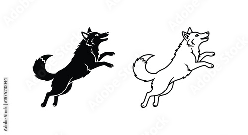 Canine Mythology: Black and White Wolf Creatures Illustration Vector
