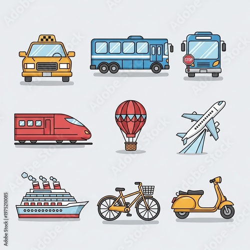 Wallpaper Mural Stylized Vector Illustrations of Various Transportation Modes for Travel and Mobility Concepts Torontodigital.ca