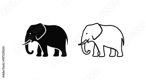 African Elephant Symbols: Black & White Vector Designs Vector