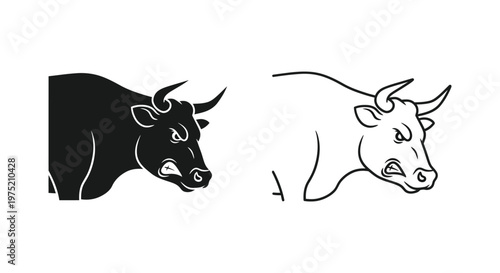 Bull Symbols: Positive vs Negative Meanings Vector