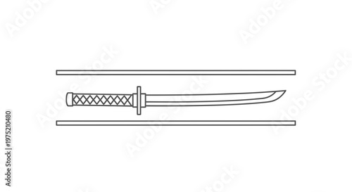 Minimalist Line Art of a Katana Sword in a Frame