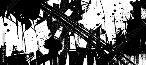 Abstract Grunge Texture Featuring Glitch Noise, Distressed Ink Splatters, Static Interference Patterns, and Monochrome Urban Decay Backgrounds.