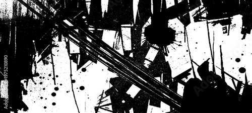 Abstract Grunge Texture Featuring Glitch Noise, Distressed Ink Splatters, Static Interference Patterns, and Monochrome Urban Decay Backgrounds.