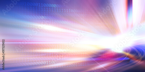 Abstract digital data flow background with binary code creates a futuristic technological atmosphere, where glowing streams of data represent artificial intelligence, cybersecurity, and advanced 