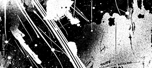 Abstract Grunge Texture Featuring Glitch Noise, Distressed Ink Splatters, Static Interference Patterns, and Monochrome Urban Decay Backgrounds.