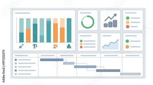 Construction Project Management Dashboard with Gantt Chart, Financial Analytics, and Resource Tracking Data Visualization