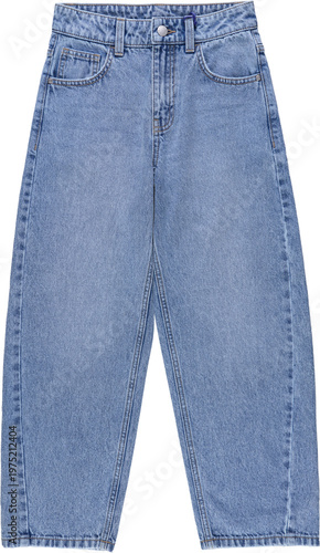 Fotografía Blue Wash Boy's Wide Leg Baggy Denim Jeans Front View Isolated on transparent ba
