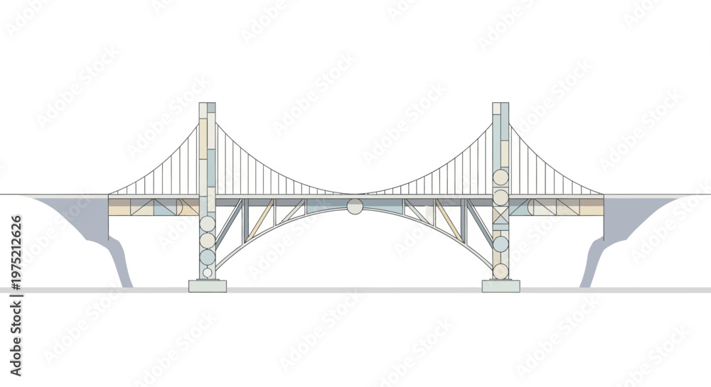 Fototapeta premium Modern Minimalist Geometric Bridge Architecture Illustration Vector Art