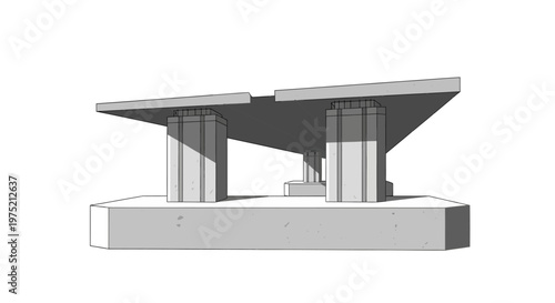 3D Architectural Illustration of a Concrete Bridge Overpass Infrastructure on White Background