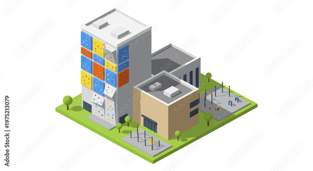 Fototapeta premium Isometric view of modern city buildings and construction site.