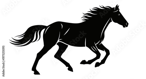 Majestic black horse galloping with flowing mane and tail.