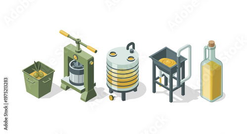 Olive Oil Production Process Equipment and Final Product.