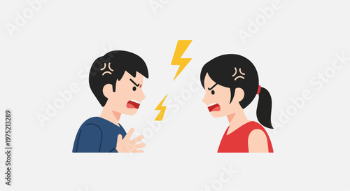 Man and woman arguing with lightning bolt symbol