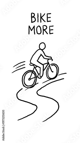 Foto Vertical hand drawn doodle of stick figure riding a bicycle with bike more text