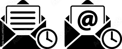 返信待ちを表す時計付きメールアイコン（Email Waiting Reply Clock Icon）
