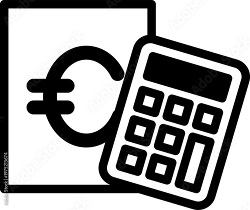 ユーロマーク付き書類と電卓のシンプルなアイコン｜会計・見積・財務イメージ

