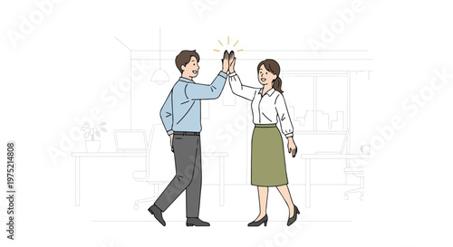 Two business colleagues giving high five victory