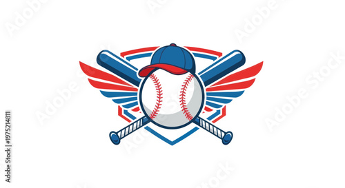 Baseball Emblem with Crossed Bats and Wings, Sports Logo Icon