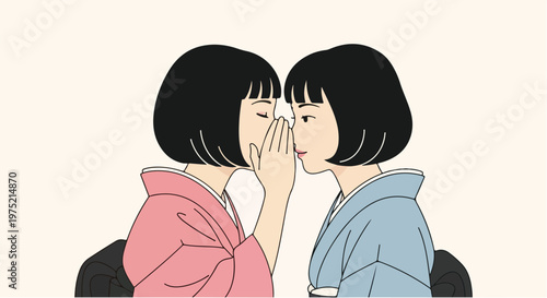 Two girls whispering secret private communication