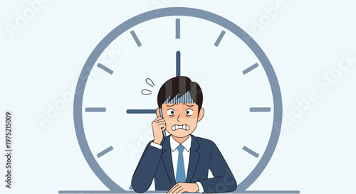 Businessman stressed looking at wall clock time