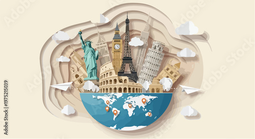 Heritage Day globe with iconic landmarks and world map on a decorative background