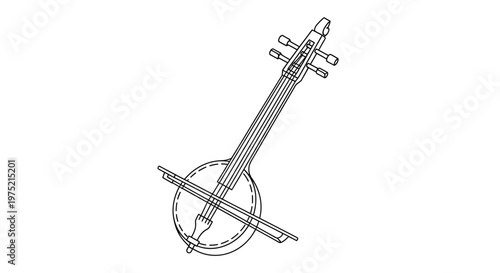 Line Drawing of a Traditional Stringed Instrument with Bow