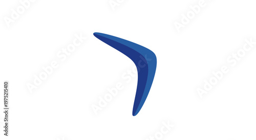 Blue boomerang isolated on white background, simple graphic illustration