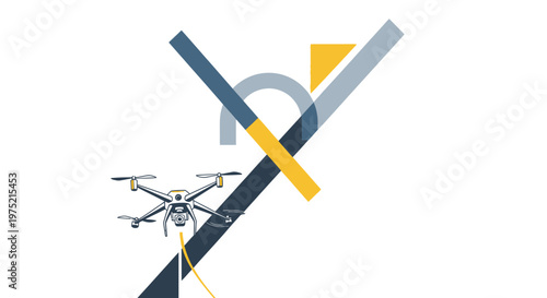 Modern Abstract Drone Illustration with Geometric Shapes for Aerial Photography, Mapping, and Technology Concepts