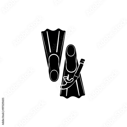 Stylized vector illustration depicting classic diving fins and a snorkel, perfect for water adventure and aquatic sport designs