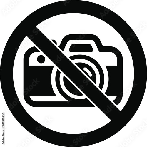 撮影禁止 カメラ使用禁止マーク モノクロの禁止アイコン ベクター素材　No Camera No Photography Icon Monochrome Prohibition Symbol Vector
