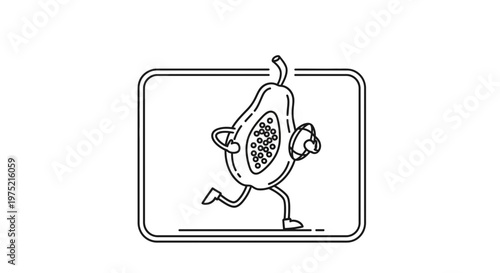 Running Papaya Character with Healthy Lifestyle Icon