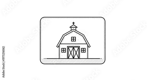 Rustic Barn Icon Outline Drawing - Farm Building Vector Art