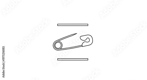 Safety Pin Icon, Simple Line Art Illustration, Isolated on White Background