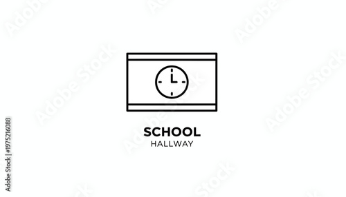 School hallway clock icon, education concept, simple line art
