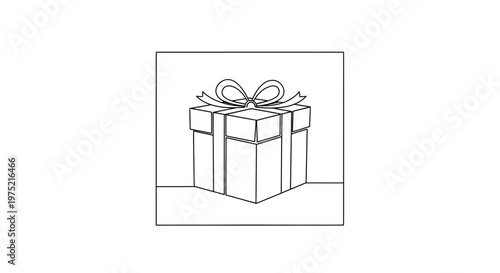 Gift Box with Ribbon, Minimalist Line Art Drawing, Celebration Present