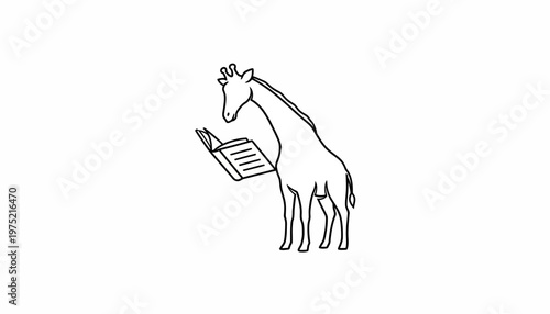 Giraffe Reading Book, Funny Animal Illustration, Education Concept