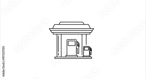 Gas Station Icon - Simple Line Art of Fuel Pump and Building
