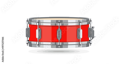 Red Snare Drum with Chrome Hardware Isolated on White Background
