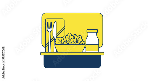 Healthy Meal Tray with Salad and Drink, Flat Design Illustration