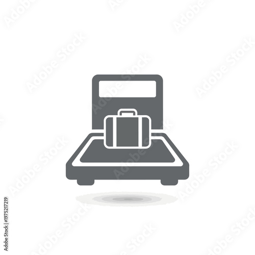 Minimalist grayscale icon depicting baggage on a weighing scale, perfect for illustrating luggage weight limits, travel planning, and passenger logistics