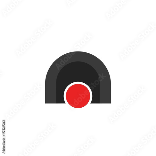 A minimalist icon representing a recording or broadcasting symbol with a red circle inside a dark gray arch