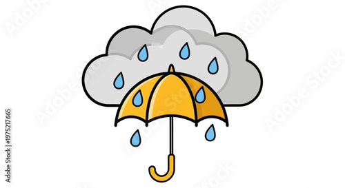 Yellow umbrella under raining clouds