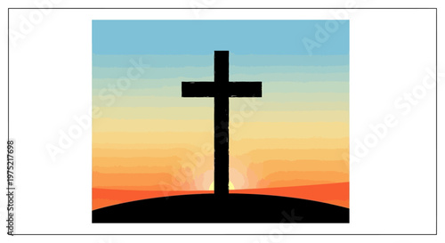 Christian cross silhouette against a vibrant sunset sky.