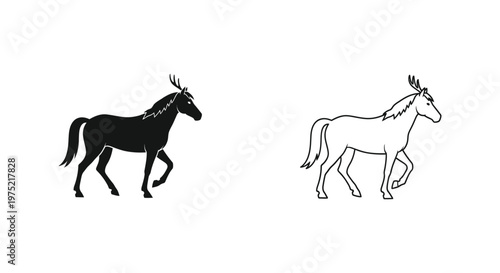 Ancient Horse Breeds: Donkey vs Wild Mare Illustration Vector