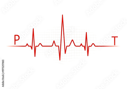 Heart rate monitor displaying a steady pulse with pressure and time indicators isolated on white background