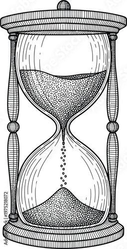 Vintage style hand drawn illustration of an hourglass.