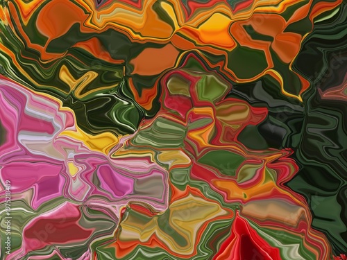 Vibrant Abstract Fluid Art with Swirling Multi-Colored Marbled Texture and Dynamic Digital Design