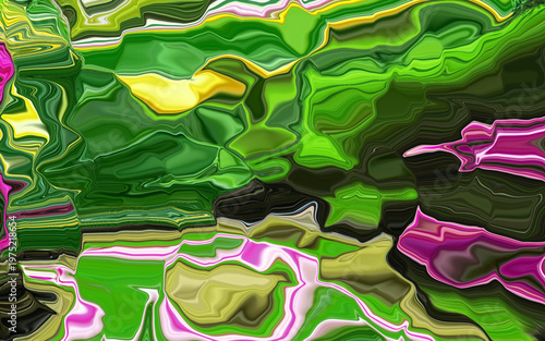 Abstract Fluid Marbled Pattern with Swirling Liquid Textures in Vibrant Green, Purple, and Yellow