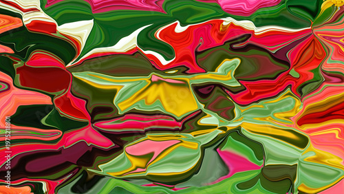 Abstract Fluid Art Composition with Vibrant Multicolored Swirl Pattern and Dynamic Artistic Texture