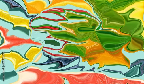 Abstract Fluid Marbled Digital Artwork with Swirling Liquid Paint Patterns and Vibrant Color Blends